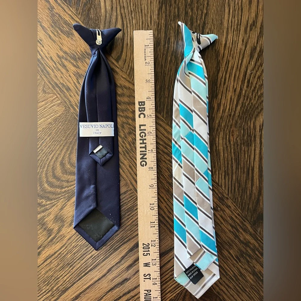 Elegant Navy and Striped turquoise white tie clip on boys set of 2 grayish tan